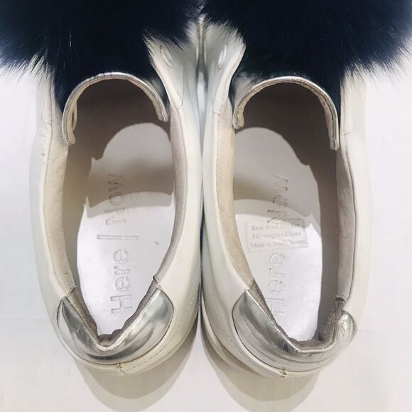 Here Now Fox Pom Pom Sneakers Platform Shoes Slip On Size 6.5 White Leather - Picture 11 of 16